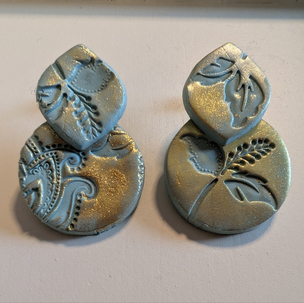 Artisan Blue and Gold Embossed Earrings